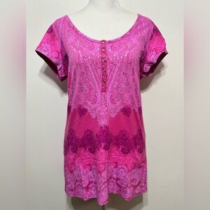 Y2K Paisley Bejeweled Baby Doll Tee Shirt by In Vain Womens Size Large